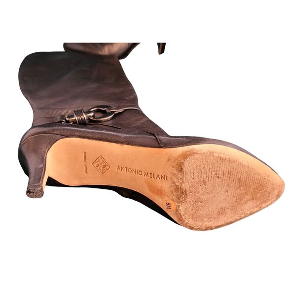 Antonio Melani Valerie Tall Knee High Black Leather Heels Zipper Boots Size 6M - Picture 6 of 8